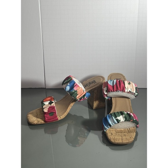 Corkys Tropic Like It's Hot Heels Multicolor Ruffle Strap Block Heel Sz 9 - Picture 9 of 10